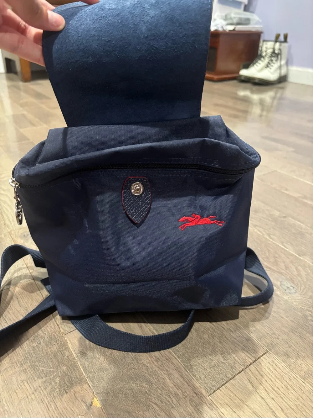 Longchamp Navy Backpack with Red Accent